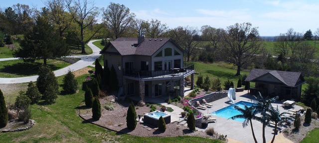 Scenic Lakeside Chateau with Heated Pool, Hot Tub & Outdoor Kitchen-TV-Fireplace in Belle
