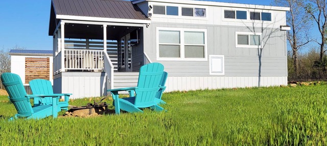 Tiny Grey with Loft: Twin Lakes Tiny Homes of Okmulgee in Okmulgee County