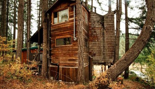 Tree House Style Cabin Nestled at the Foot of Scenic Snow-Capped Mt. Adams, Washington in White Salmon