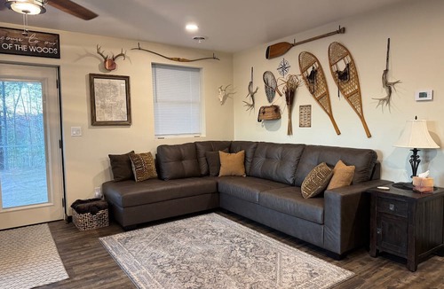Crivitz Cabin | Luxury creekside cabin near High Falls with views, fire pit & trails nearby