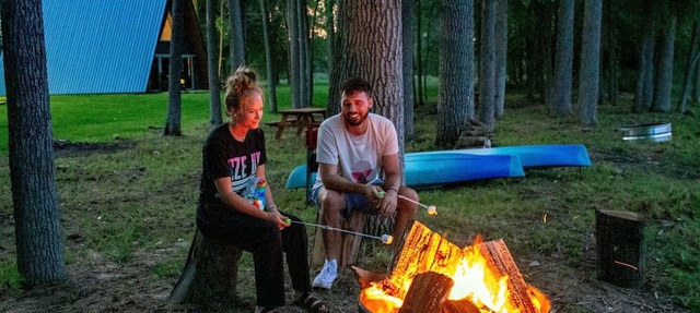 Lofted A-Frame Cabin with Direct Lake Access and Equipped Deck in Michigan in Au Gres